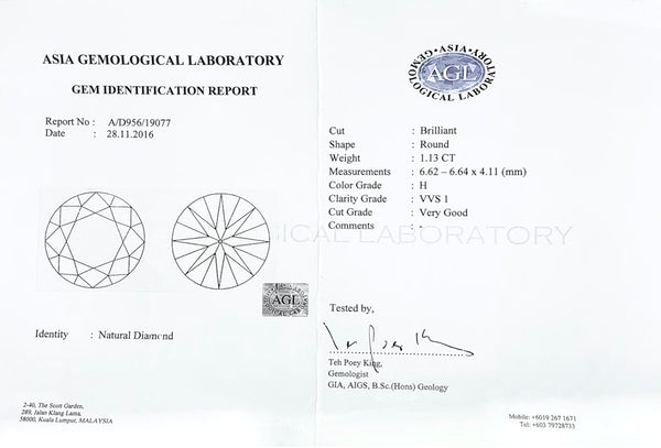 Clearance Asia Gemological Laboratory AGL Certified Round