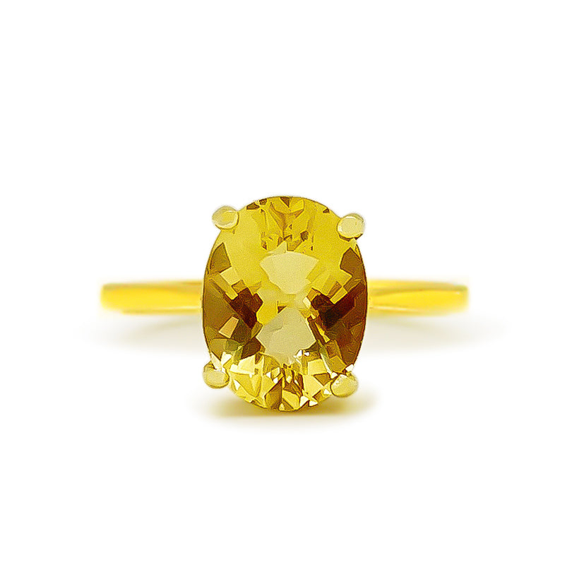 14K (585) Yellow Gold Ladies/ Women Oval Shaped Yellow Topaz Ring