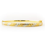 18K (750) Yellow Gold Unisex Two Tone Oval Shaped X Hinged Bangle