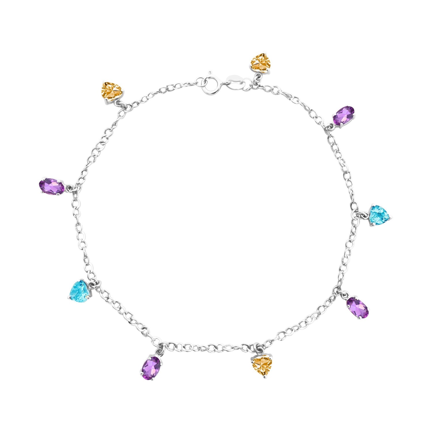 [Clearance] 18K/750 White Gold Amethyst, Yellow Topaz & Blue Topaz Charm Bracelet/Anklet