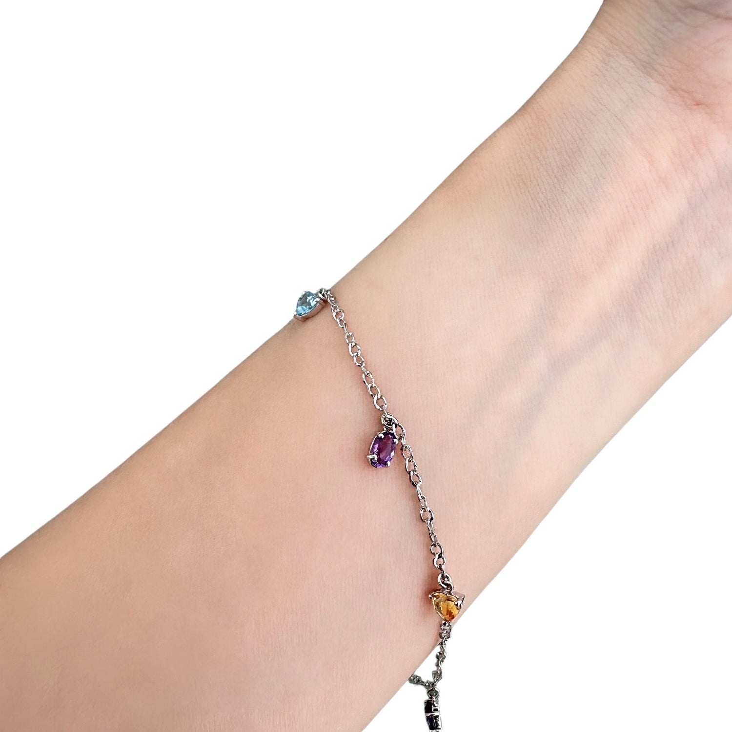 [Clearance] 18K/750 White Gold Amethyst, Yellow Topaz & Blue Topaz Charm Bracelet/Anklet