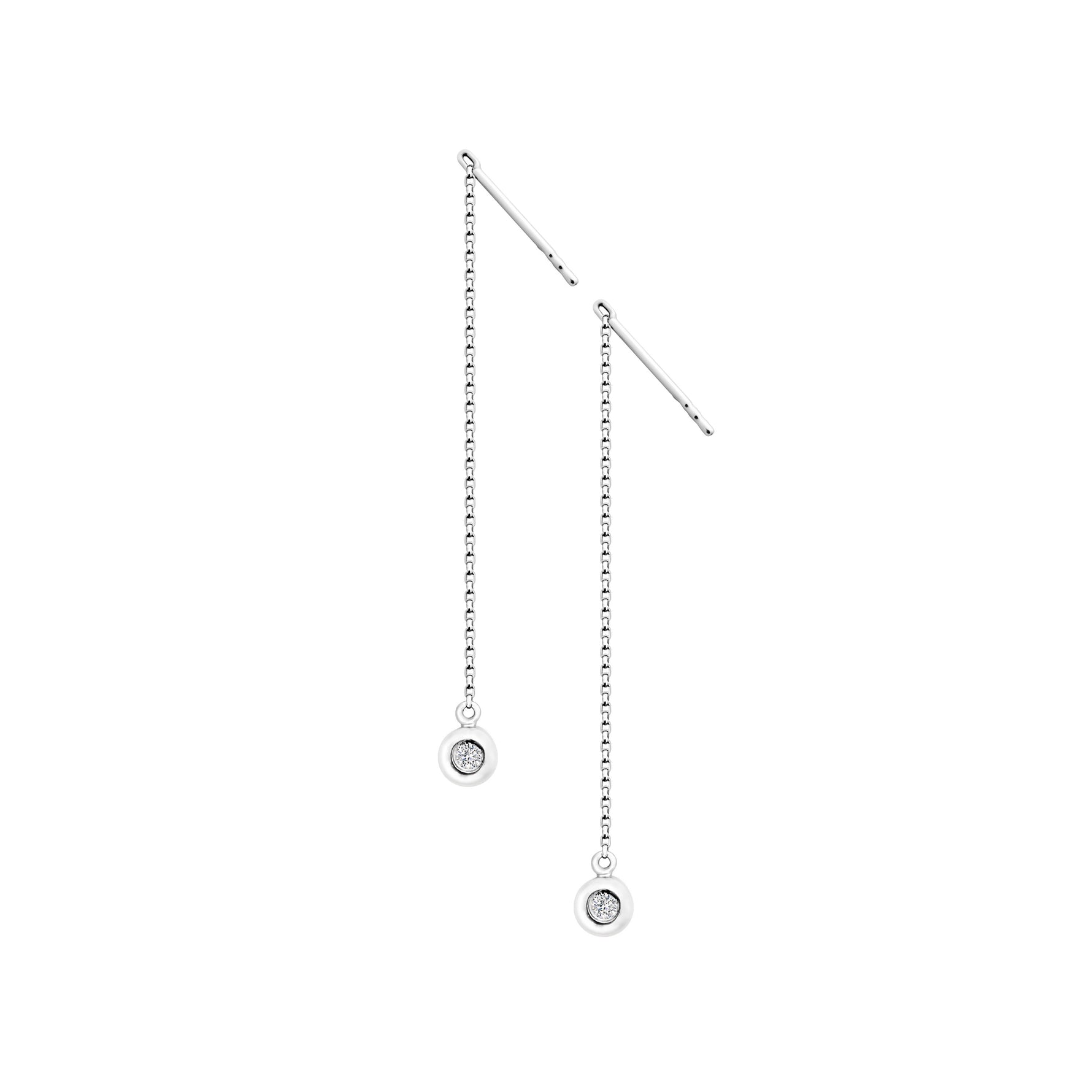18K/ 750 White Gold Round Diamond Chain Dangle Earrings
