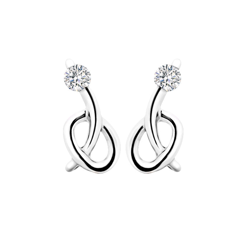 18K/ 750 White Gold Knot Diamond Earrings