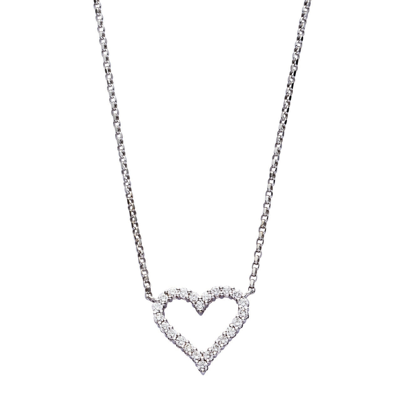 18K (750) White Gold Ladies/ Women Everyday Wear Love Shaped Diamond Necklace