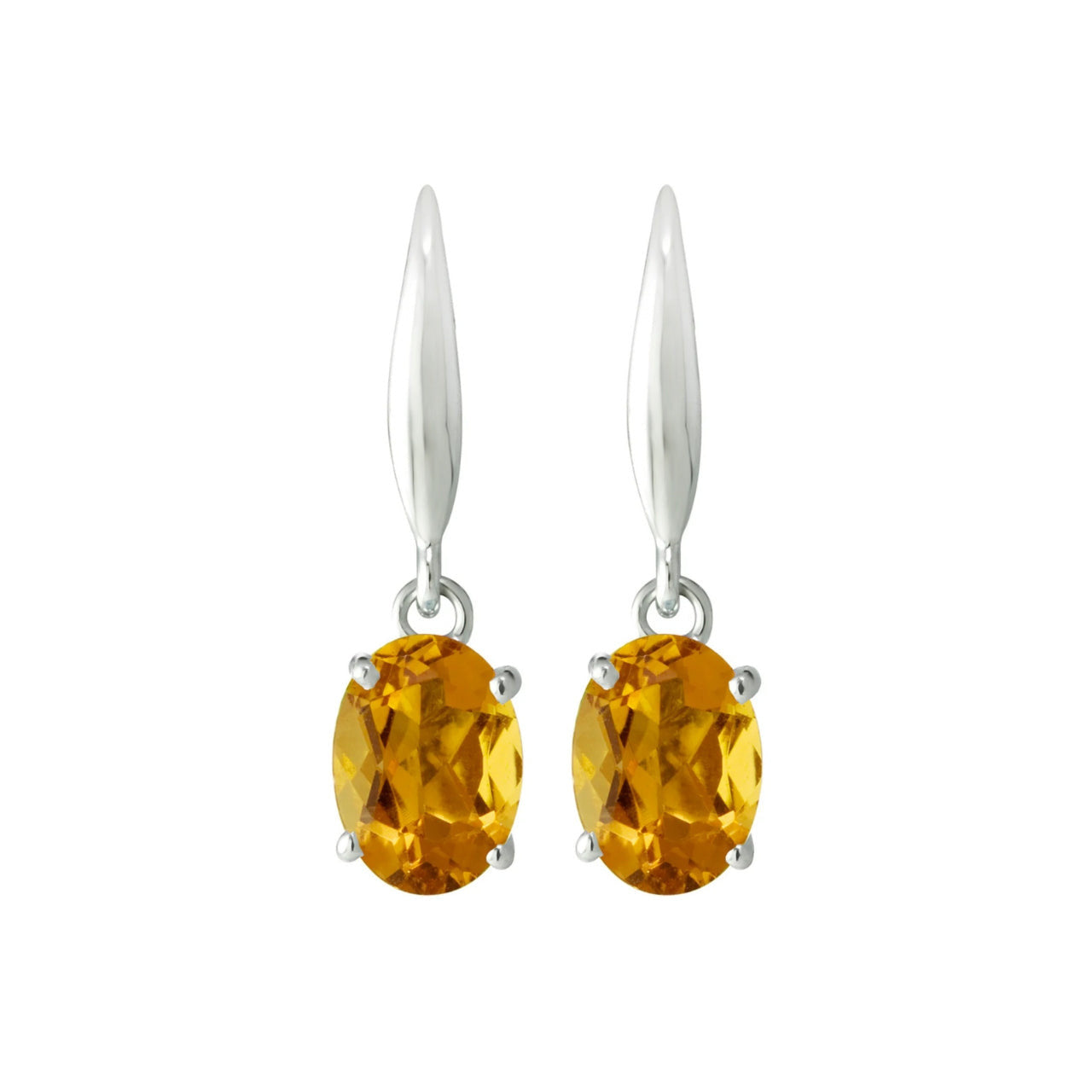 18K/750 White Gold Dangle Earrings with Dazzling Oval Shaped Vivid Orange Crystals