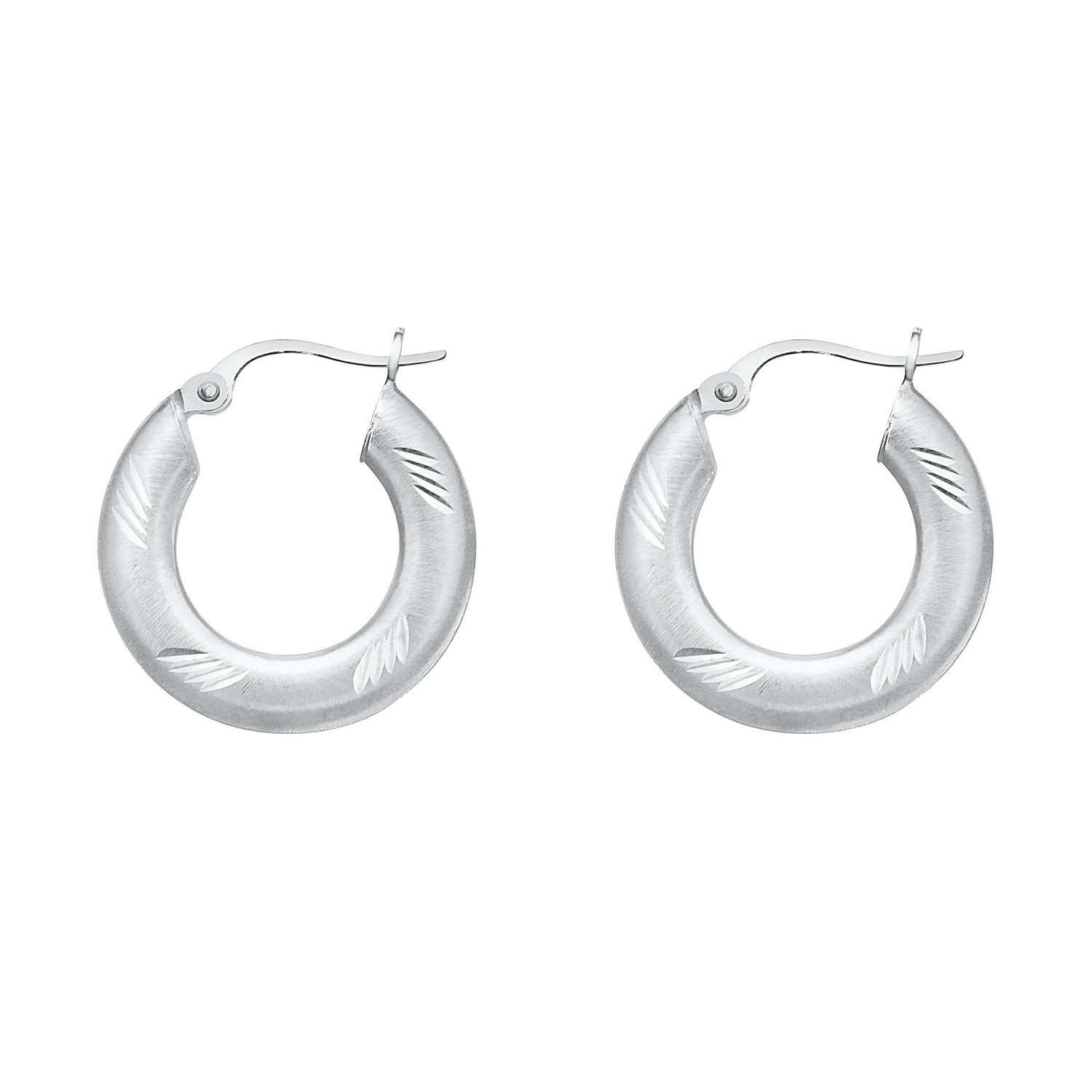 18K/750 White Gold Matte Feather Hoop Earrings