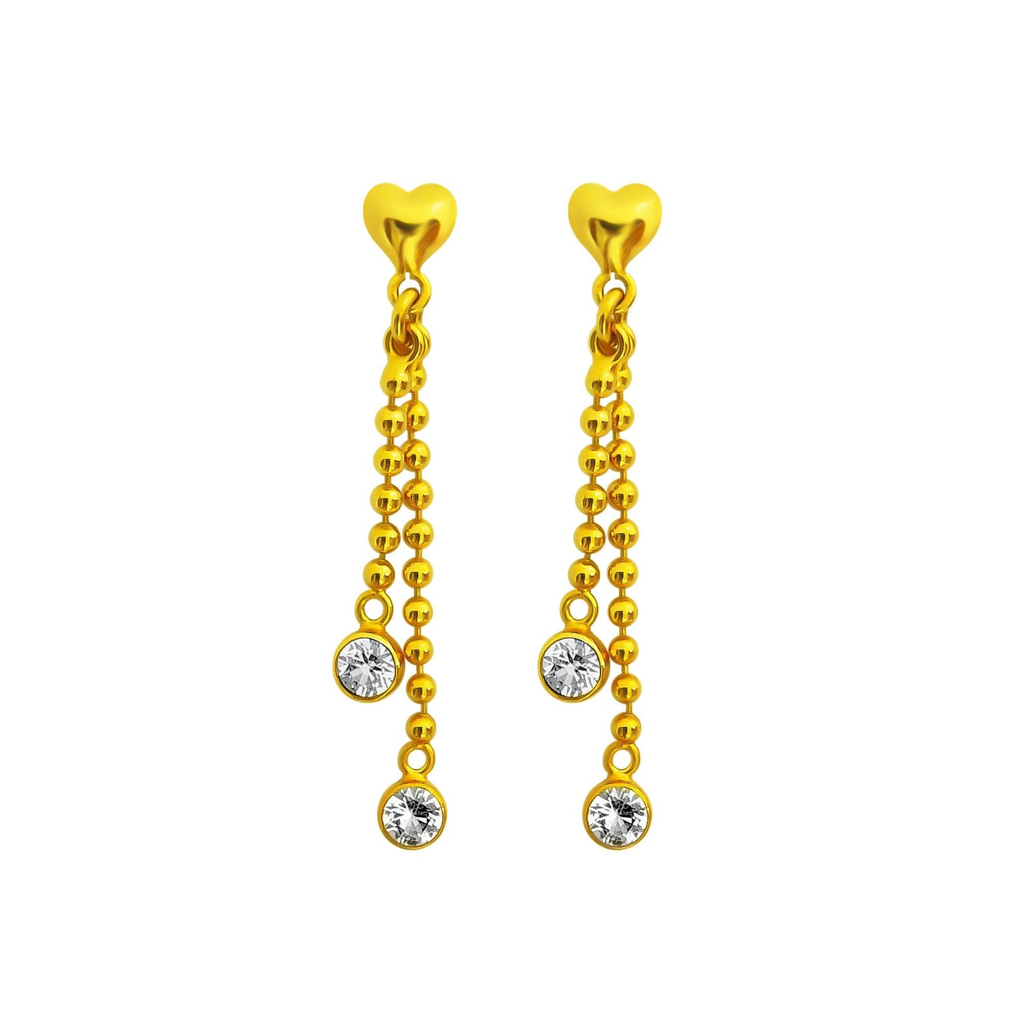 22K/ 916 Yellow Gold White Stone Love Dangle Earrings