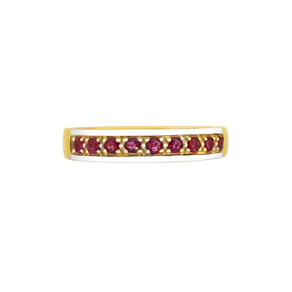 9K/375 Yellow Gold Unisex Two Tone Half Eternity Ruby Ring