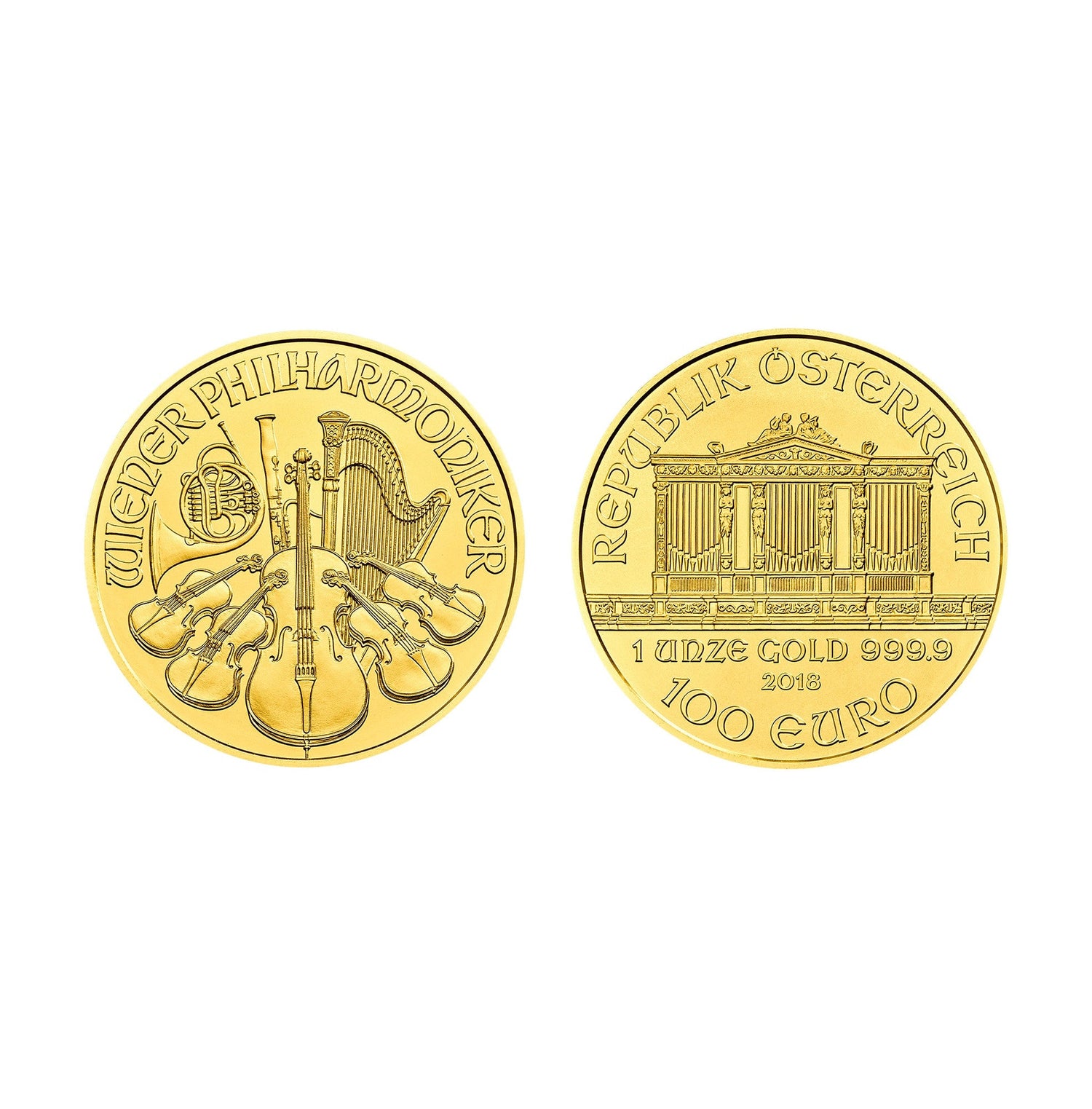 24K/999.9 Gold Austria Vienna Philharmonic 2018 Collectible Coin 1 Oz