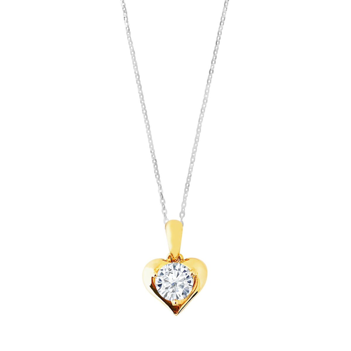 9K (375) Yellow Gold Ladies/ Women Heart Shaped Round Cubic Zirconia Pendant