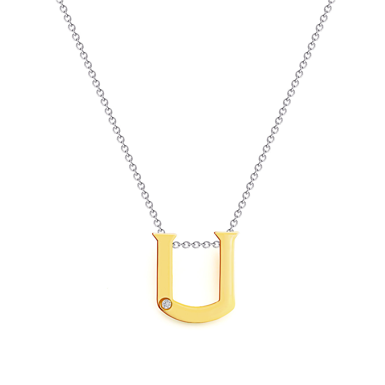 9K (375) Yellow Gold Ladies/ Women Letter U Diamond Pendant