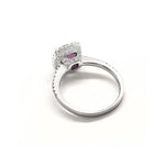 18K/ 750 White Gold Cushion Amethyst Diamond Ring