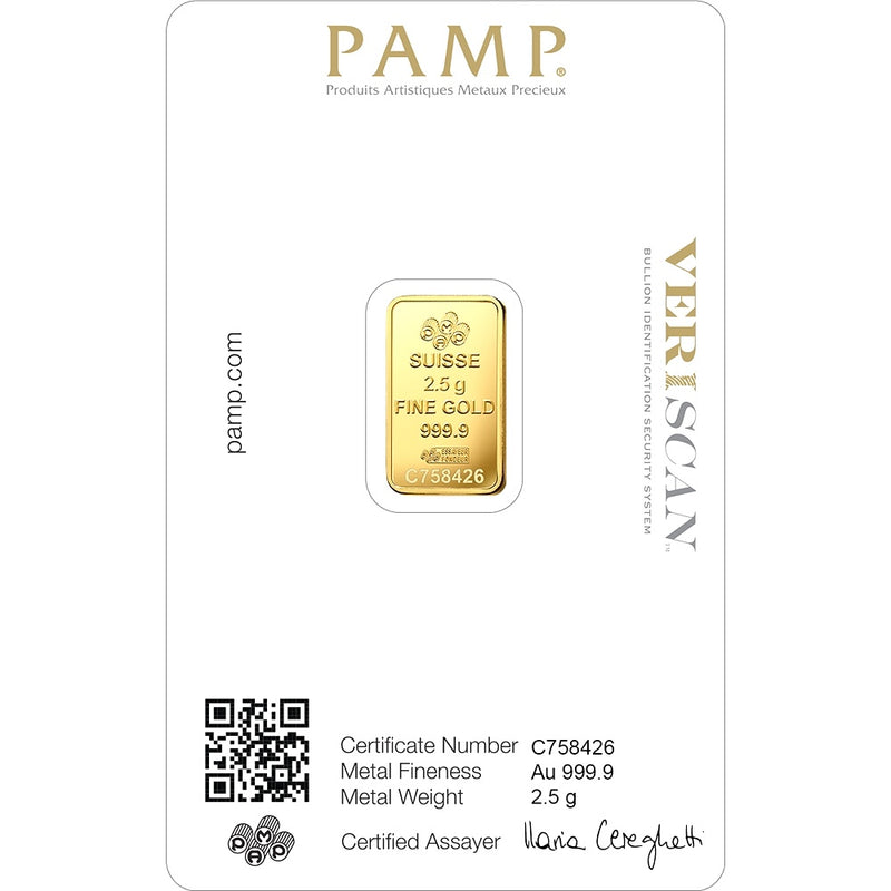 PAMP Suisse 24K/999.9 Gold 2.5 gram Lady Fortuna Collectible Gold Bar