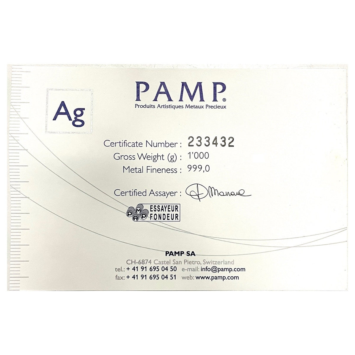 PAMP Suisse 999.0 Silver Cast Bar 1 kilogram