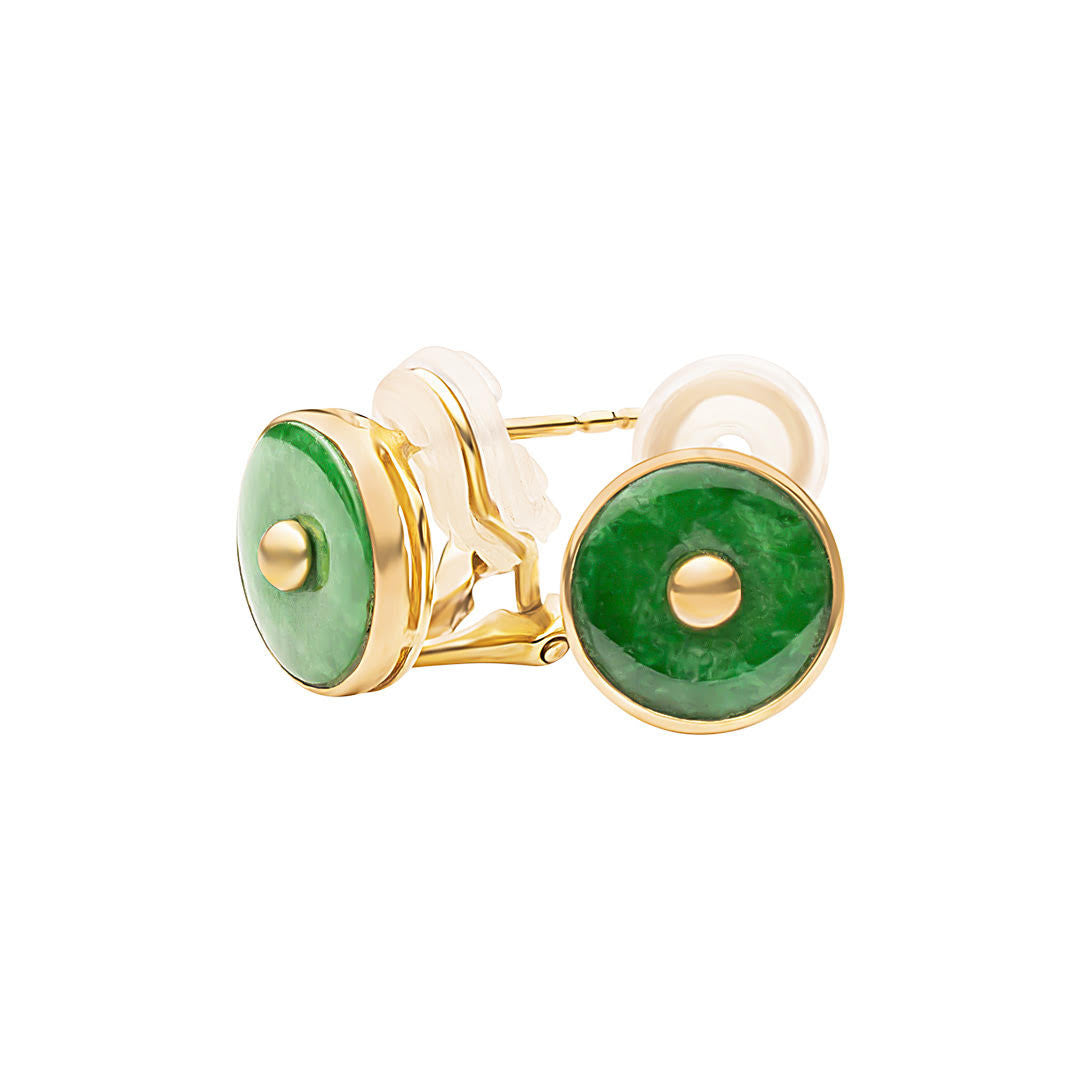 [Clearance] 9K/375 Yellow Gold Round Jade Earrings