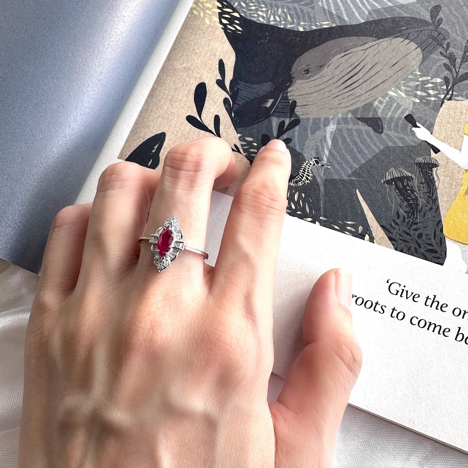18K/750 White Gold Marquise Ruby Diamond Ring