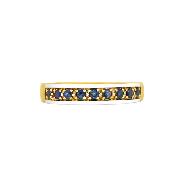 9K/375 Yellow Gold Unisex Two Tone Half Eternity Blue Sapphire Ring