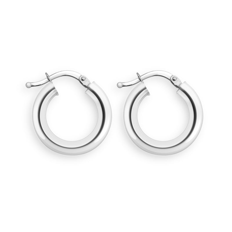 18K/ 750 White Gold Round Hoop Earrings